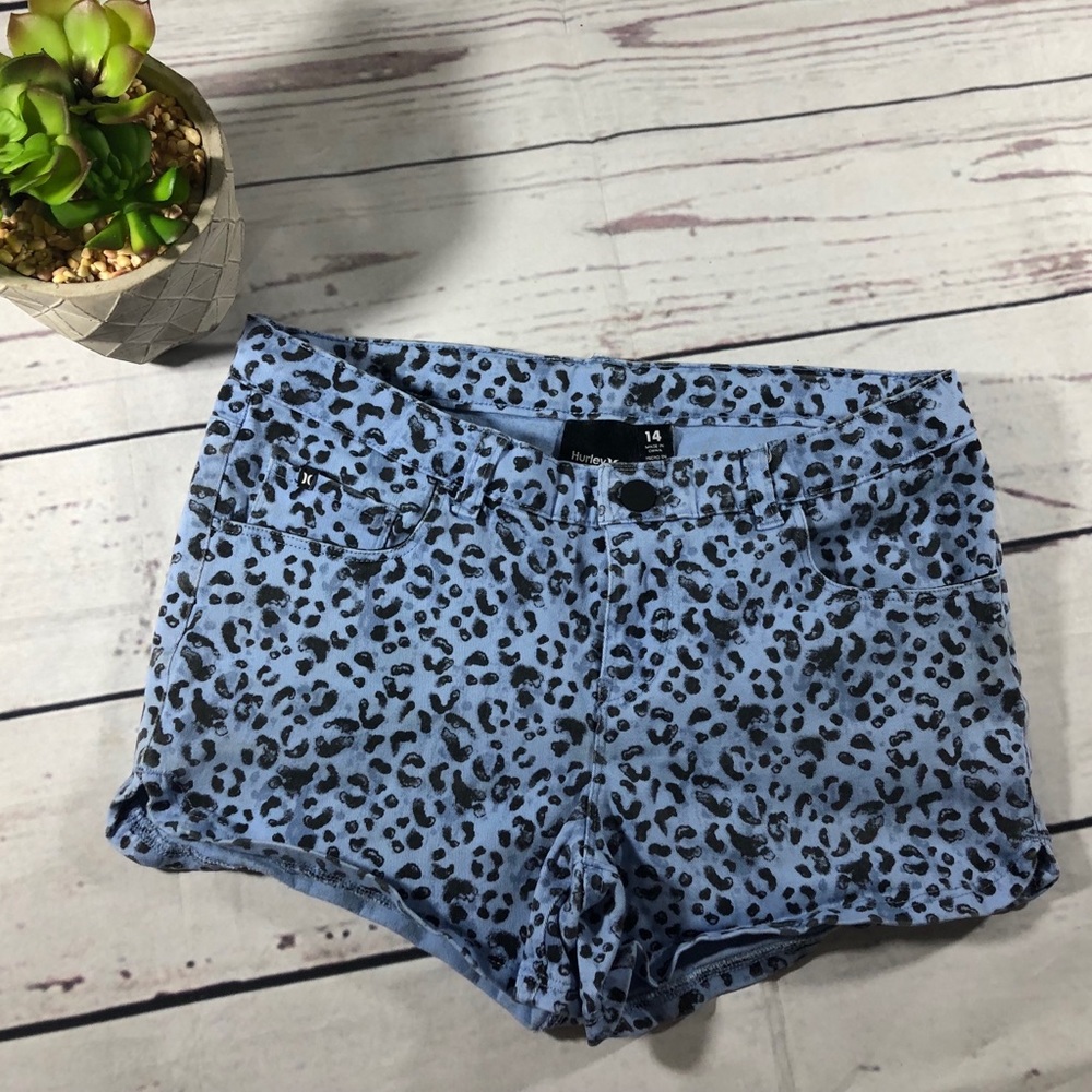 Hurley size 14 girl shorts blue cheetah print